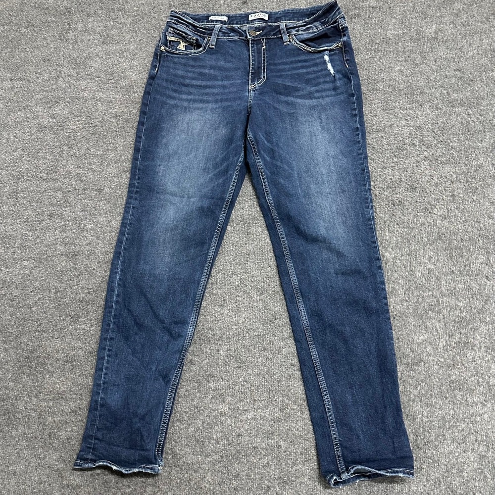 Vigoss Jeans Womens Size 14 Dark Wash Boyfriend Distressed Stretch Denim Pants